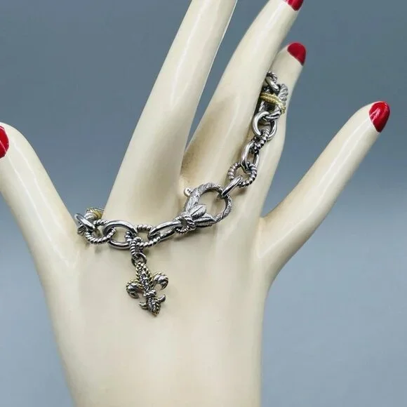 Judith Ripka FLEUR DE LIS Bracelet Sterling Silver & 14k Gold - Picture 2 of 8